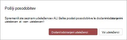 Posodobitev srečanja lahko pošljete samo dodanim ali odstranjenim udeležencem ali vsem udeležencem