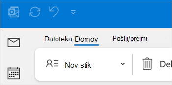 Posnetek zaslona »Nov stik« na traku klasičnega Outlooka