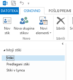 V razdelku »Moji stiki« z desno tipko miške kliknite mapo »Stiki«.