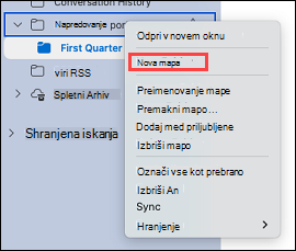 Pokaže izbiranje mape v Outlooku