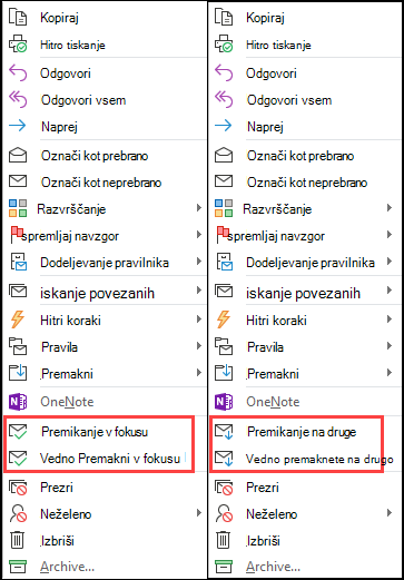 Pogled možnosti »Premakni« in »Vedno premakni«, druga ob drugi