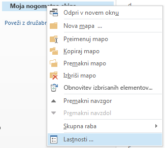 Z desno tipko miške kliknite novo mapo in nato kliknite »Lastnosti«.