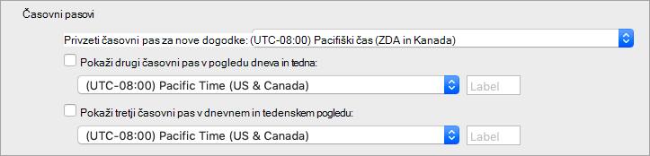 Prikaže drugi in tretji časovni pas v nastavitvah Calendar