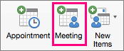 The Meeting option is highlighted on the Home tab.