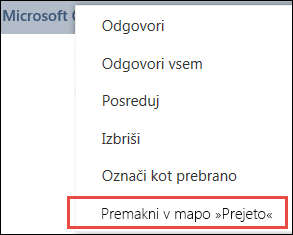 Premik v mapo »Prejeto«