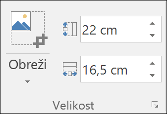Posnetek zaslona, ki prikazuje nastavitve višine in širine
