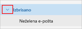 Posnetek zaslona, ki prikazuje razširitev mape izbrisanih predmetov.