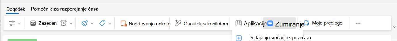 Posnetek zaslona, ki prikazuje možnosti ponudnika srečanja za druge ponudnike spletnih srečanj