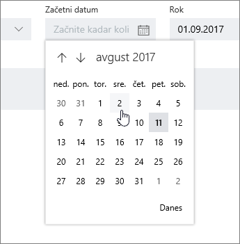 Nastavitev polj z datumom v podrobnostih o opravilu