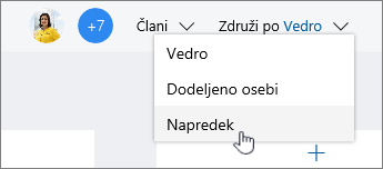 Kliknite Združi po in izberite Napredek