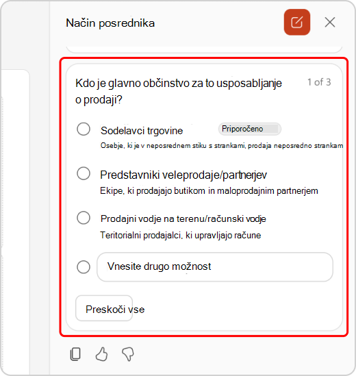 Pojasnitev vprašanj v klepetu v načinu posrednika
