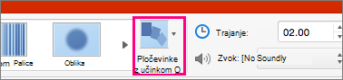 Gumb »Možnosti učinka« na zavihku »Prehodi« v PowerPointu za Mac