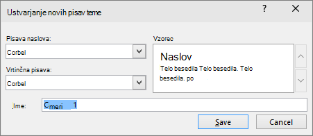 Create New Theme Fonts dialog with heading and body font choices