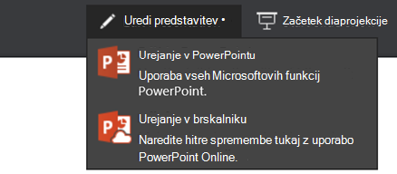 Urejanje predstavitve in izbira urejanja v spletnem brskalniku