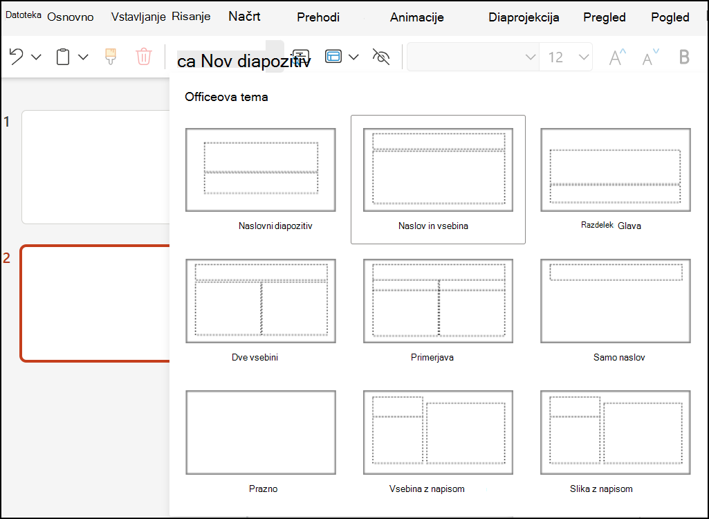 Postavitve diapozitivov v PowerPointu