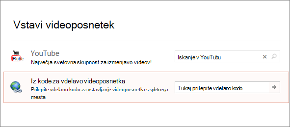 Pokaže možnost vdelave videa v PowerPointu.