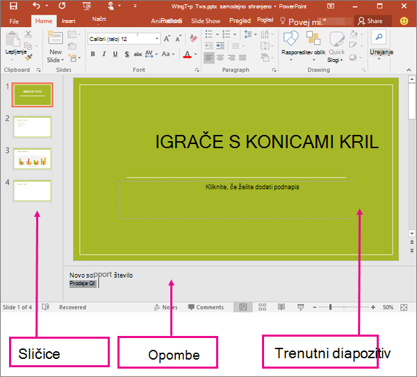 Pokaže »Navadni pogled« v PowerPointu
