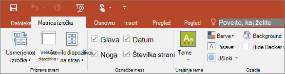 Prikaže trak matrice izročka v PowerPointu.