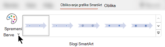Na zavihku »Načrt SmartArt« uporabite možnost »Spremeni barve«, če želite izbrati drugačno barvo za grafiko.