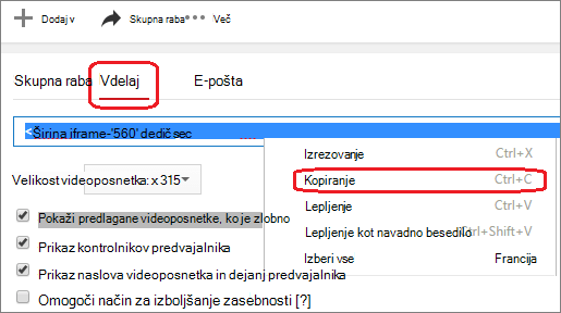 Kopiranje vdelane kode iFrame