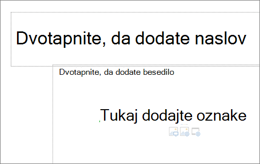 Slika praznega naslovnega polja in praznega besedilnega polja, ki prikazuje, kje bodo oznake delovale.