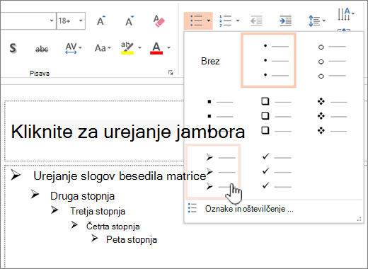 Nastavitev privzete oznake za vse ravni