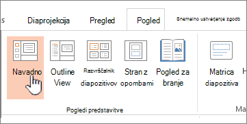Trak Ogled z označeno možnostjo »Navadno«