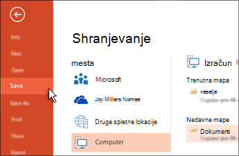 Shranjevanje PowerPointove predstavitve