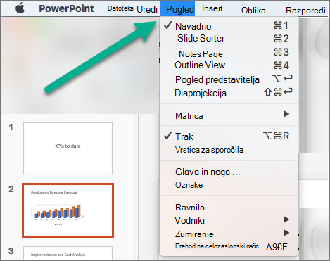 Meni »Pogled« v PowerPointu
