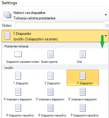Screenshot showing the layout for printing handouts