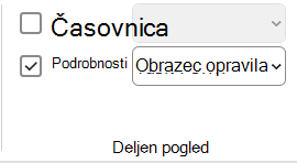 Slika potrditvenega polja »Podrobnosti« na zavihku »Ogled«.