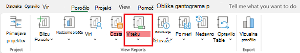 Zavihek »Poročilo« z gumbom »Se izvaja«