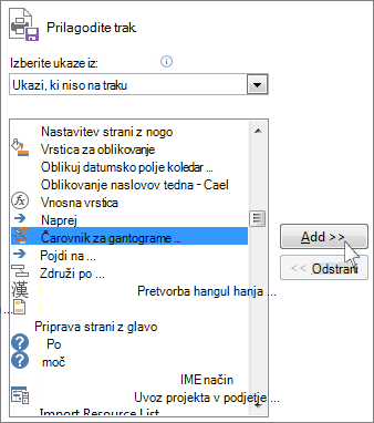 Dodajanje čarovnika za gantogram novi skupini na traku v Projectu.