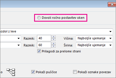 Kliknite »Dovoli ročno določanje položaja polj«, če želite ročno prestaviti opravilo.