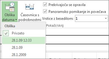 Timeline Date Format button and menu in Project