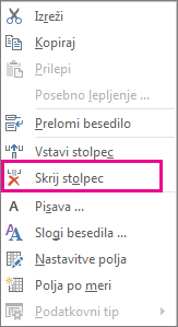 Hide Column command on the right-click menu