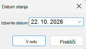 Zaslon zaslona, ki prikazuje pogovorno okno, v katerem lahko nastavimo datum stanja projekta.