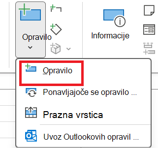 Slika gumba »Opravilo« v skupini »Vstavi« na zavihku »Opravilo«.