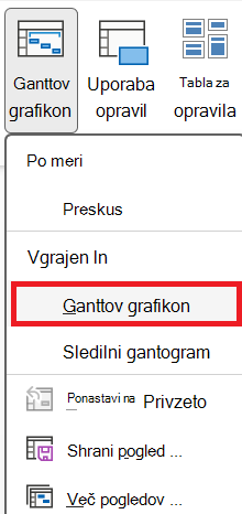 Skupina »Pogledi opravil« na zavihku »Ogled«.