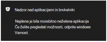 Obvestilo o & brskalniku, ki obvešča stranko, da je bila najdena morebitno neželena aplikacija.