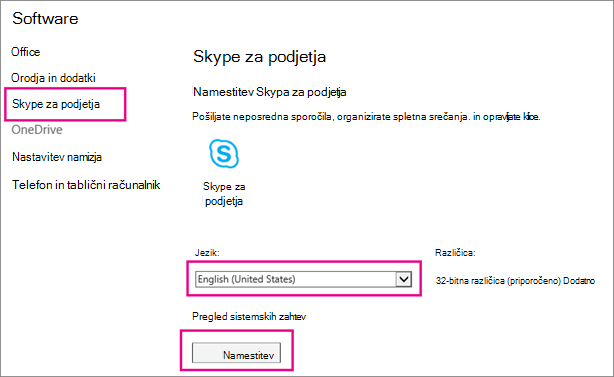 Na prvi strani čarovnika za namestitev Skypa izberite svoj jezik.