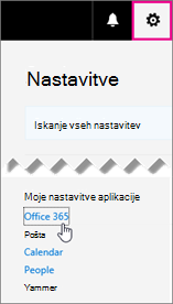 Izberite nastavitve za Office 365