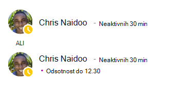 Sporočilo o prisotnosti za Chrisa