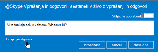 Oddajanje vprašanja udeleženca