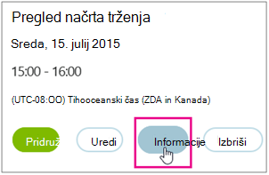 Meeting details with Info button highlighted