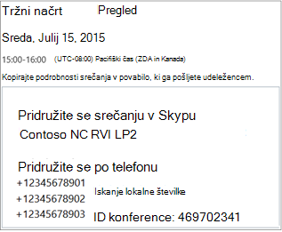 Sample screen showing meeting details