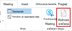 Gumb »Možnosti srečanja« na Outlookovem traku