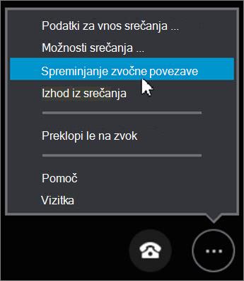 Kliknite »Spremeni zvočno povezavo«