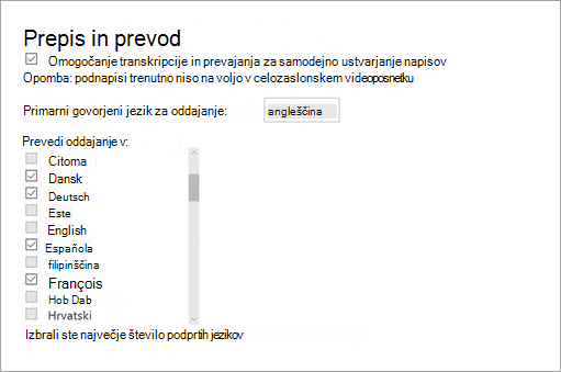 Omogočanje prepisovanja in prevajanja