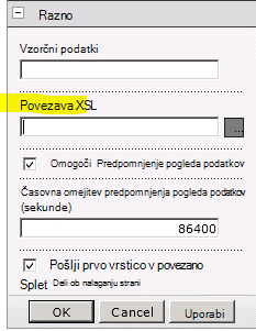 Lastnost povezave XSL v meniju spletnega gradnika